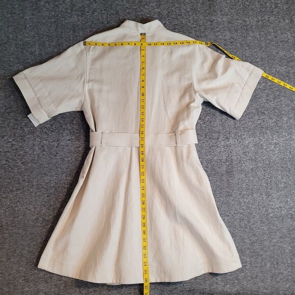 A.L.C. Bryn Belted A-Line Dress Size 14 Ecru Cotton Linen Twill Safari Cargo NWT - Picture 8 of 14